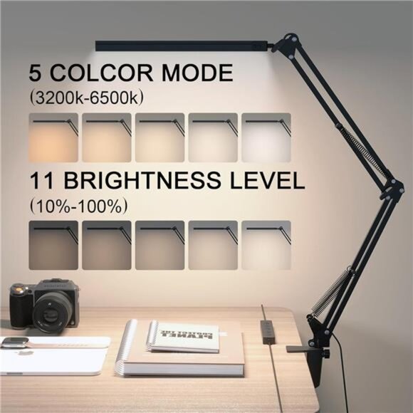 LED Desk Lamp for Home Office, Clamp-On with 5 Light Modes & Auto Shut Off - Picture 2 of 7